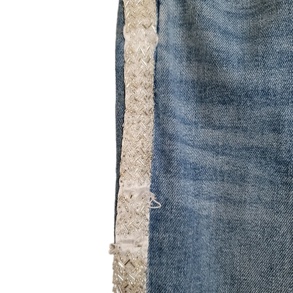 Loft Jeans Womens Size 28/6 Blue Skinny Slim Pockets Embellished Tuxedo Stripe